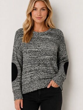 John + Jenn REVOLVE Gray Heathered Academic School Elbow Patch Knit Crew Sweater